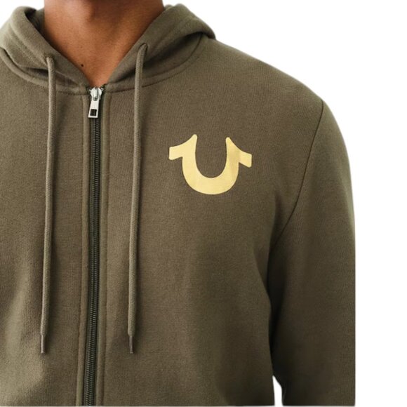 True Religion Men's 2 PC Sweatsuit Fleece Tracksuit Matching Outfit Olive Green - Picture 5 of 11